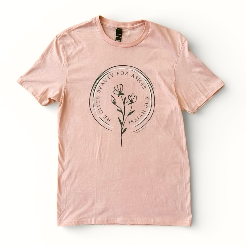 DISTRICT-Peach Graphic Tee-“He gives Beauty for Ashes”-NWOT